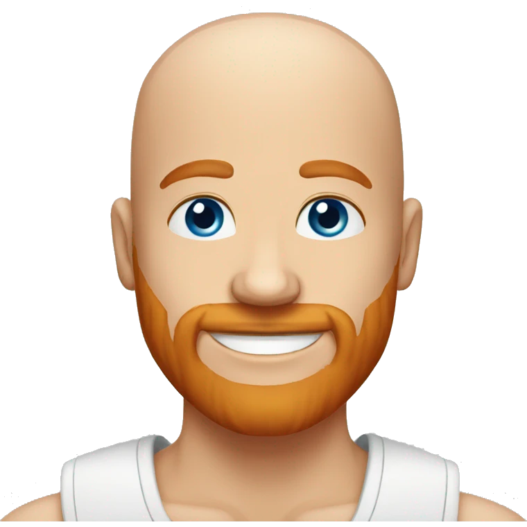 bald man, blue eyes, smiling with red patchy beard emoji