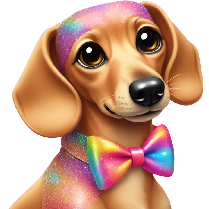 Lisa frank glitter fluffy ￼dachshund with bows on ears emoji