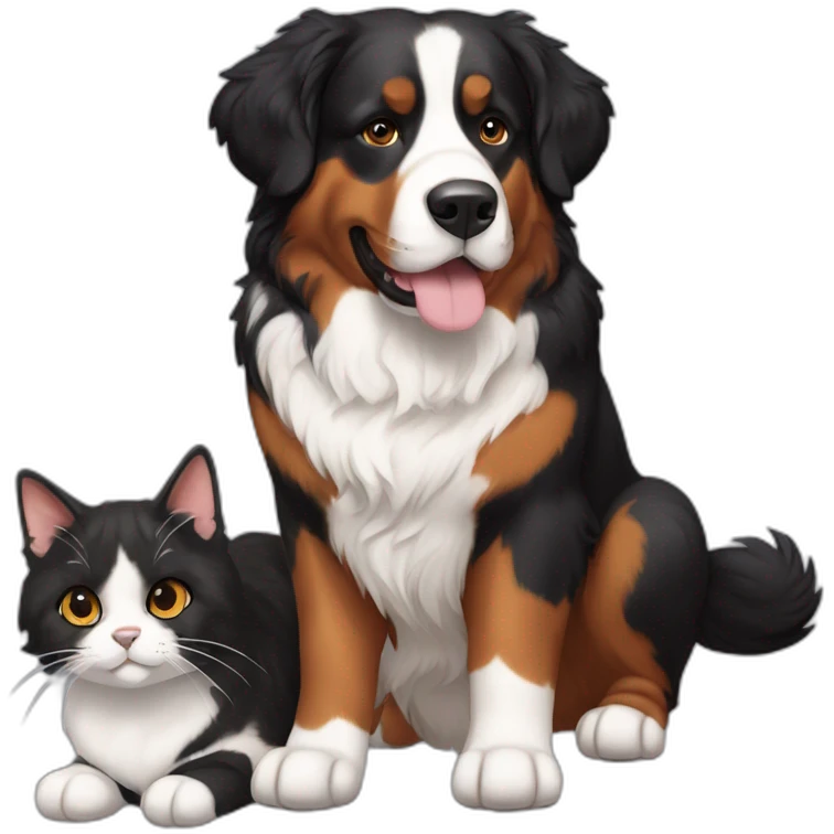 A Bernese dog next to A black and brown tortoiseshell cat with no white fur emoji