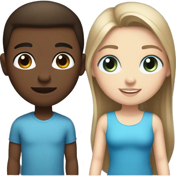brunette straight hair girl with blue eyes next to brunette darker skin boy emoji