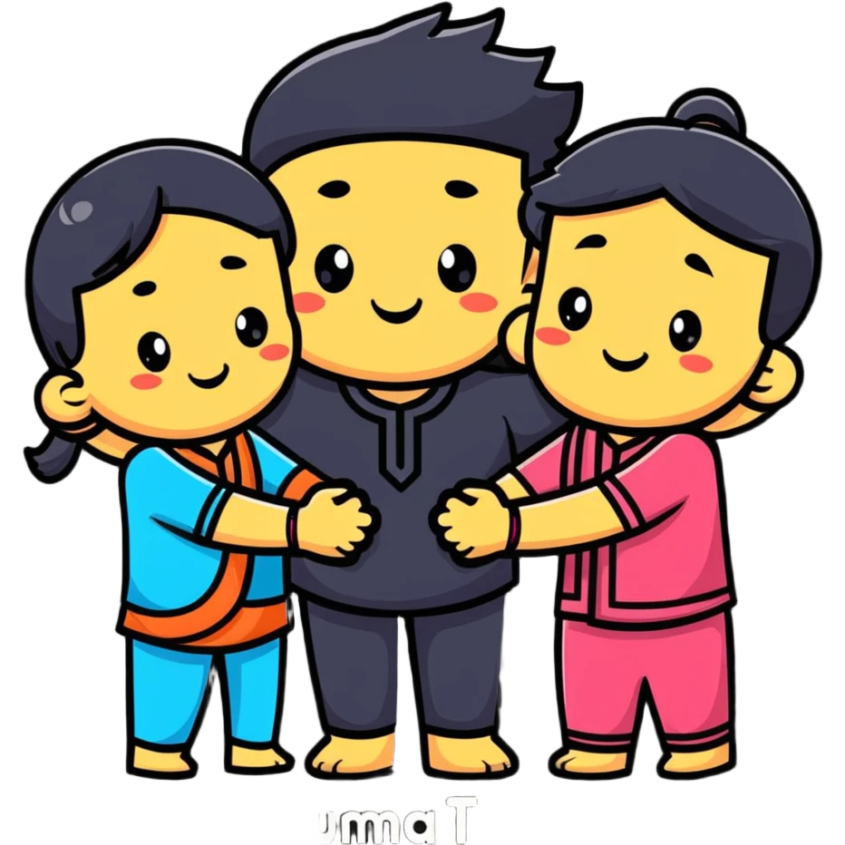 cute characters linking arms with Hindi word Tumse emoji