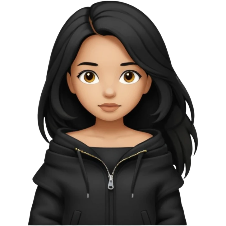  Siyah uzun saçlı ceket giyen esmerimsi kız fazla esmer değil siyah ceket  polar ceket ceket gevşek biraz omzundan çıkıyormuş gibi ve bugday ten rengi emoji