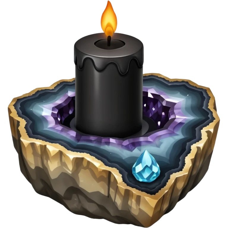 Black candle on a geode crystal  emoji