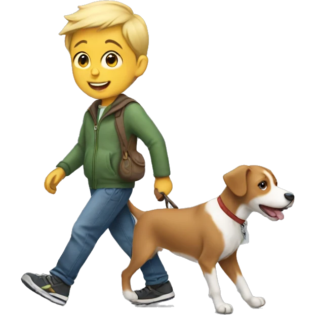 Little boy walking dog emoji