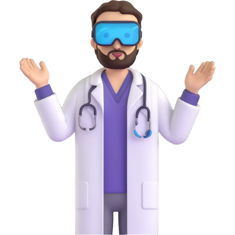 man doctor with dark brown hair and beard in metaverse virtual reality emoji
