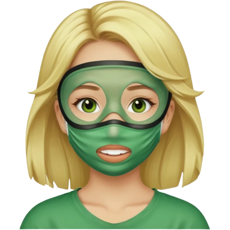 بدي بنت حاطه ماسك لونه اخضر وبدي يكون لون شعرها اشقر بليزز وممكن احطه بالكيبوردد!؟؟ 🤍🥹 emoji