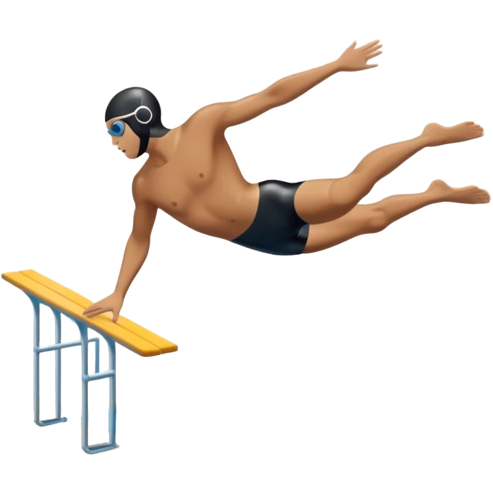 An icon showing a diver captured mid-air in a graceful pose above a pool, with a diving board behind and water below. Splash trails and motion lines emphasize precision and elegance. Transparent background highlights the beauty and focus of competitive diving. emoji