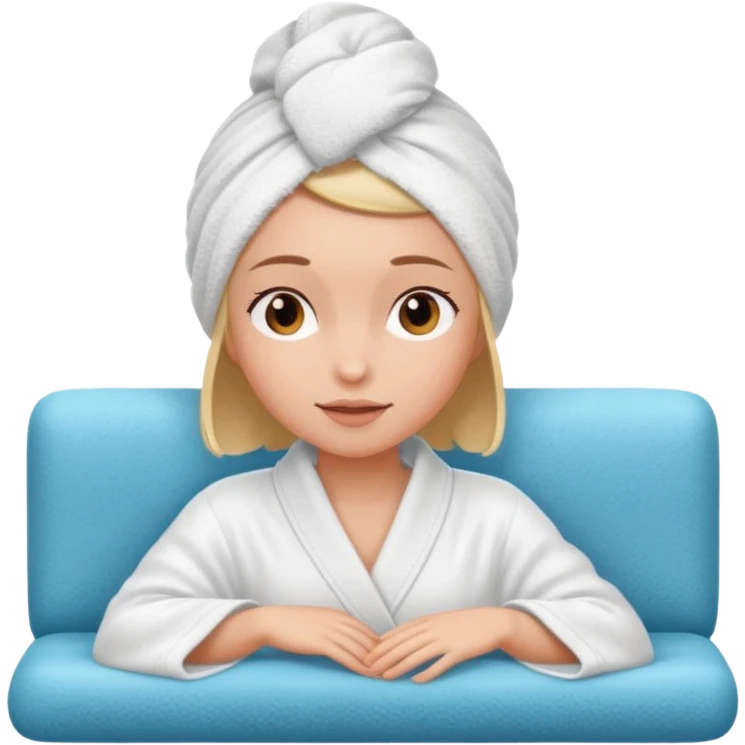 spa A contented and relaxed girl with a towel on her head in a white robe lies on a couch emoji