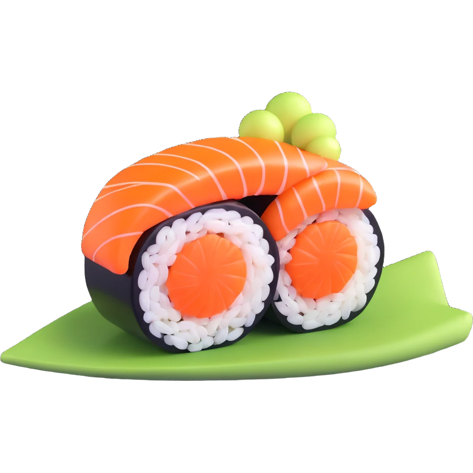 sushi in the style of fruity aero, inspired by Windows 7 icons, 3D and bubbly with transparency and colorful shadowing emoji
