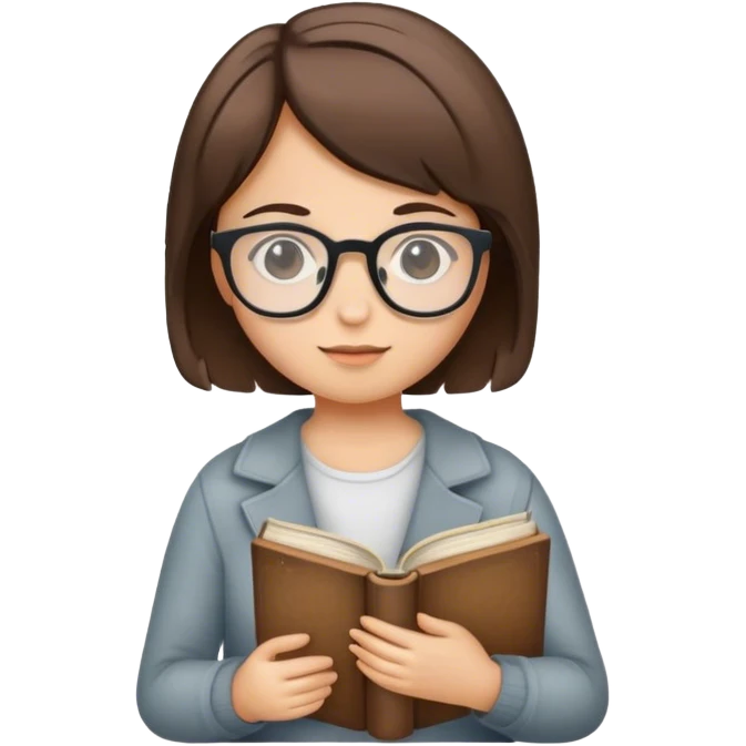 girl with short brown hair, wearing glasses and holding a book emoji