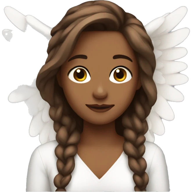 her hair is brown and her skin is white angel emoji