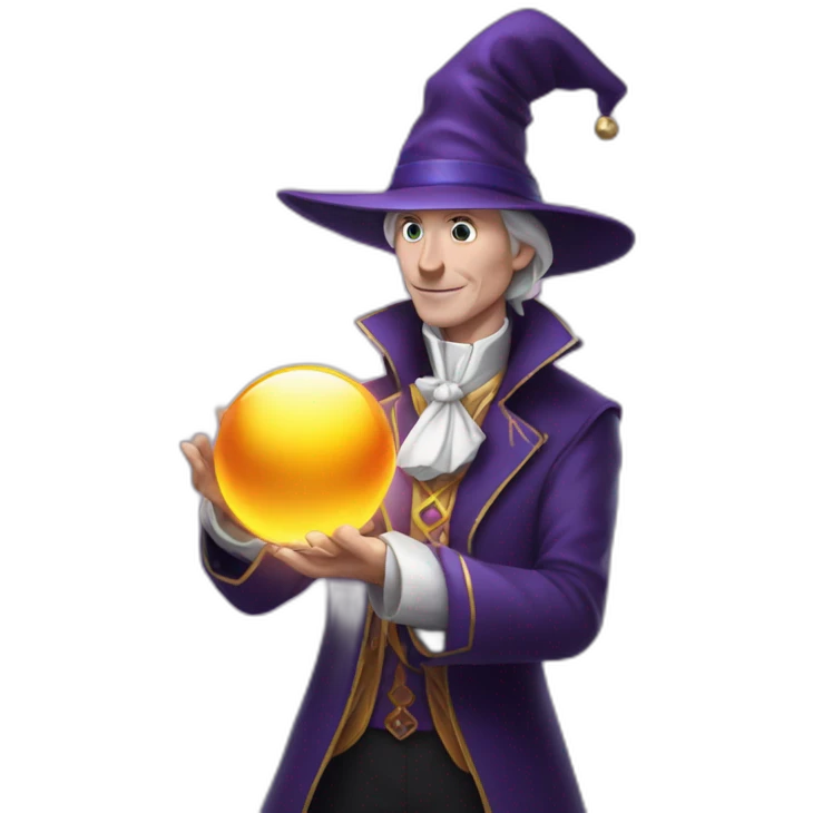 white magician holds magic ball in his hands  emoji