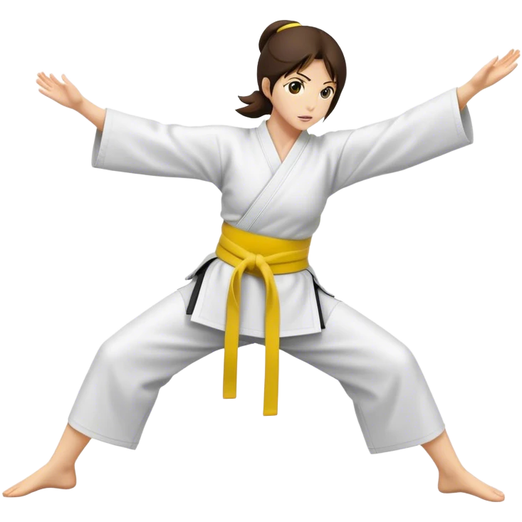 Brunette Woman doing aikido, wearing yellow belt emoji