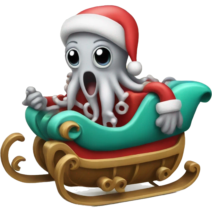 Octopus sleighride with Santa hat emoji
