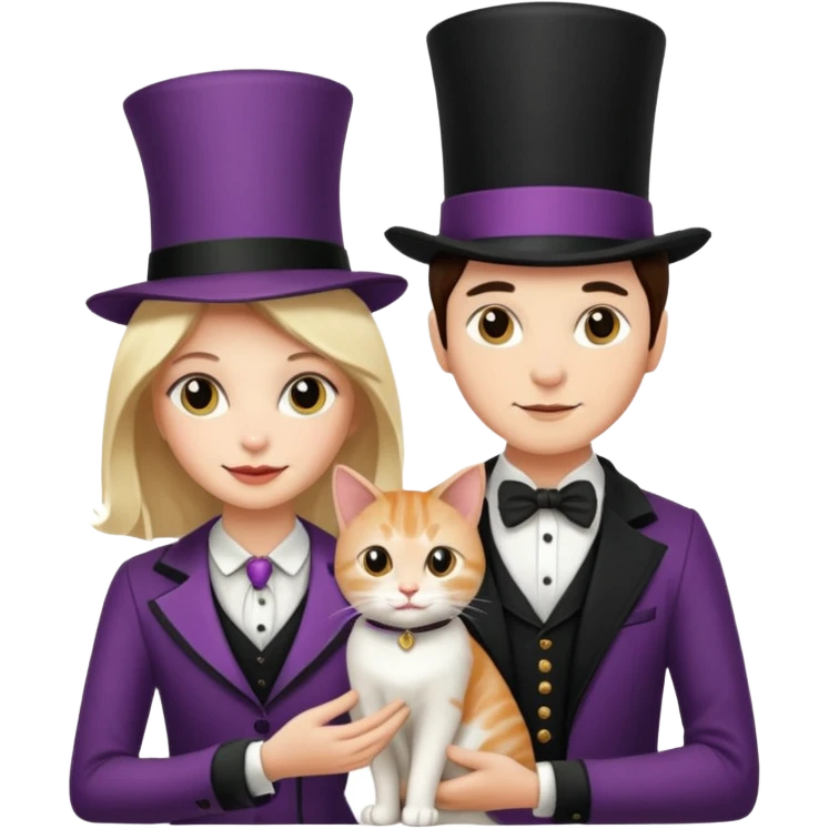 magician couple and their pet cat emoji