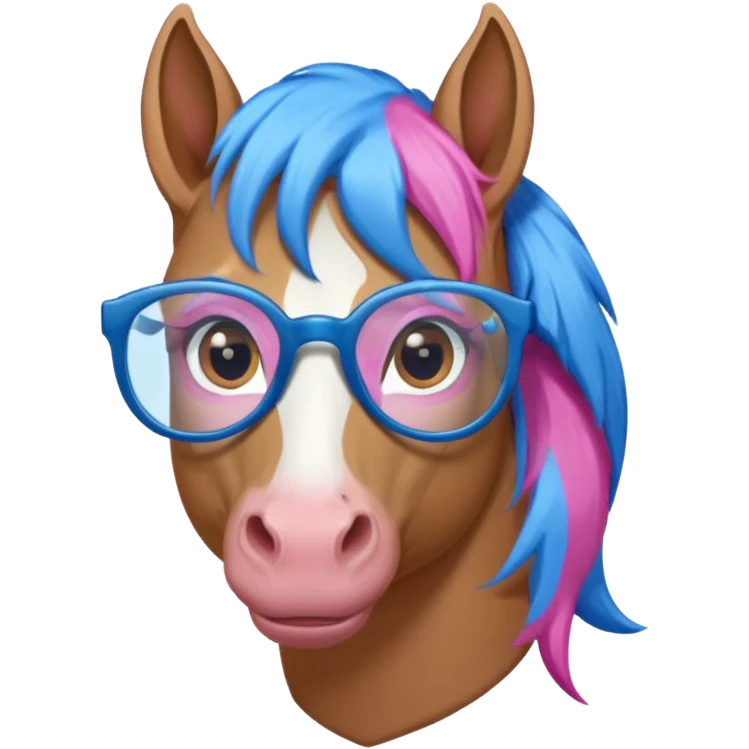  horse with glasses and blue pink hair emoji