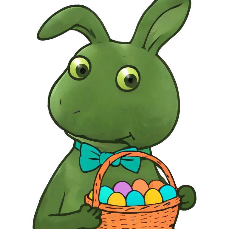 Easter bunny with a basket with colorful eggs emoji