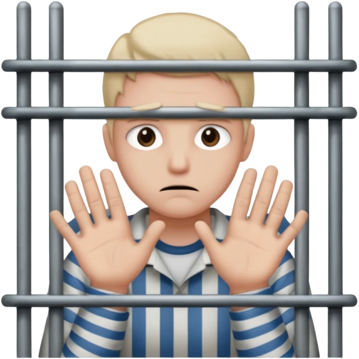 Smutna buzia (☹️) za więziennymi kratami trzymająca się ich rękami emoji