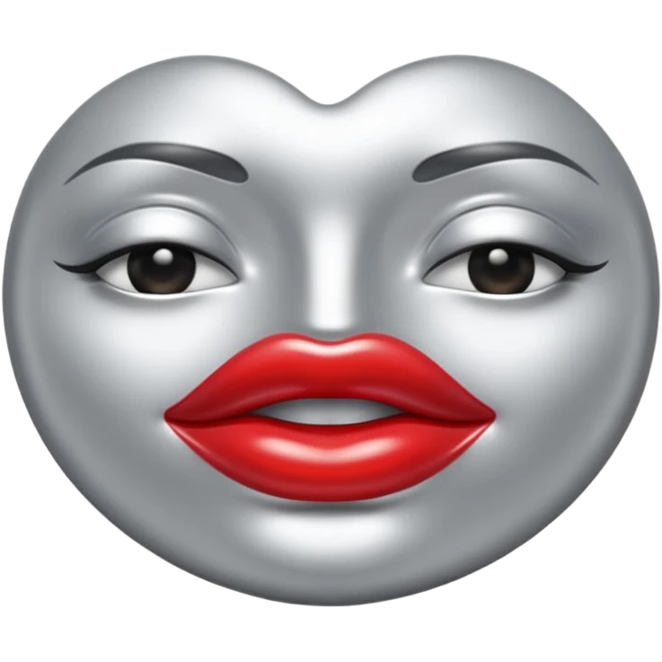 A seductive pair of slightly parted lips emoji made of liquid silver chrome, smooth glossy metallic surface, soft sensual curves, subtle reflections, luxury sexy aesthetic, minimal iOS emoji style, centered composition, clean white background, soft studio lighting, no text emoji