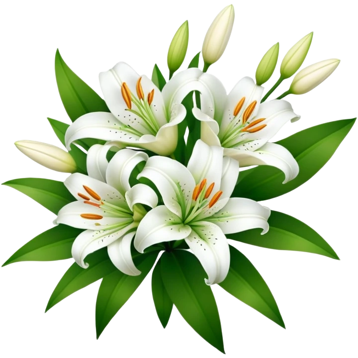 bouquet of white lily flowers with green leaves emoji