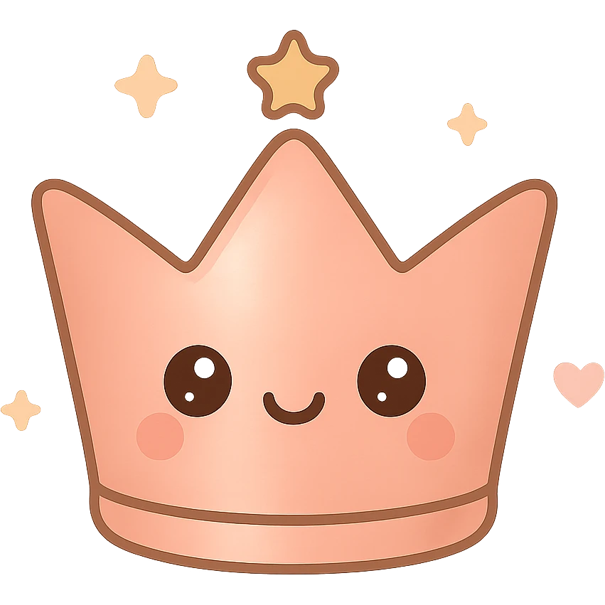 rose gold crown, metallic, soft pink, minimal background, kawaii style emoji