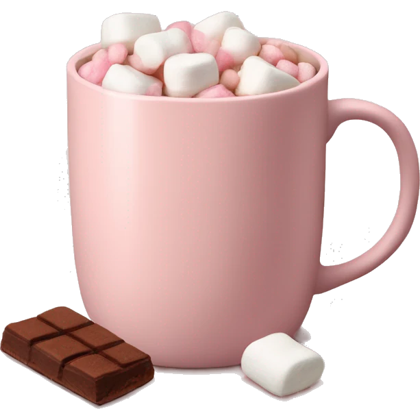 pale pink mug of cacao with mini marshmallows  emoji