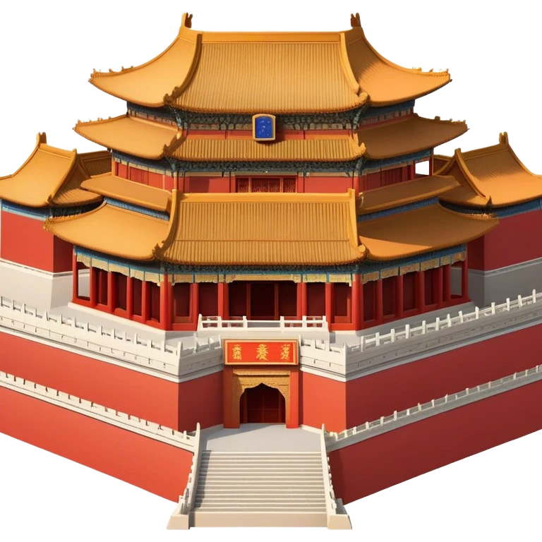 Cinematic Realistic Forbidden City Landmark Emoji, depicting grand imperial architecture with golden rooftops, vast courtyards, and intricate wooden carvings, all surrounded by towering red walls. emoji