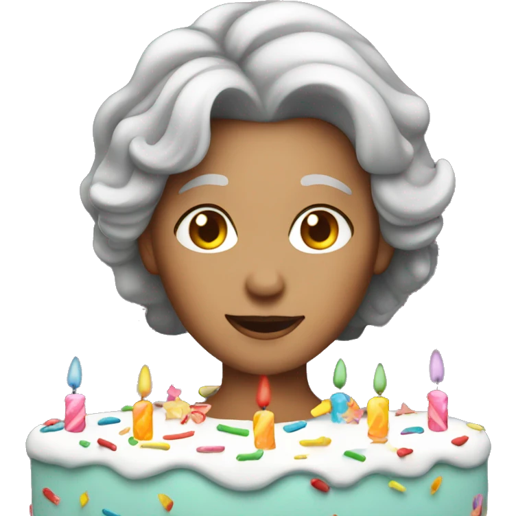 Gray haired lady with birthday cake emoji
