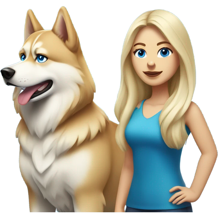 Caucasian blonde woman and red Siberian husky emoji