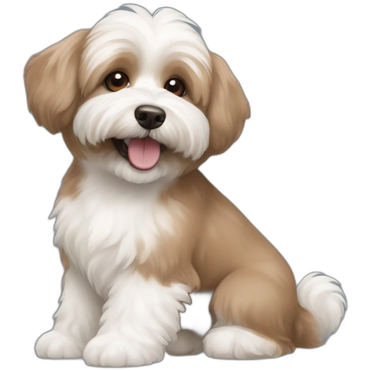 brown coloured dog bichon havanese  with the ball happy face emoji
