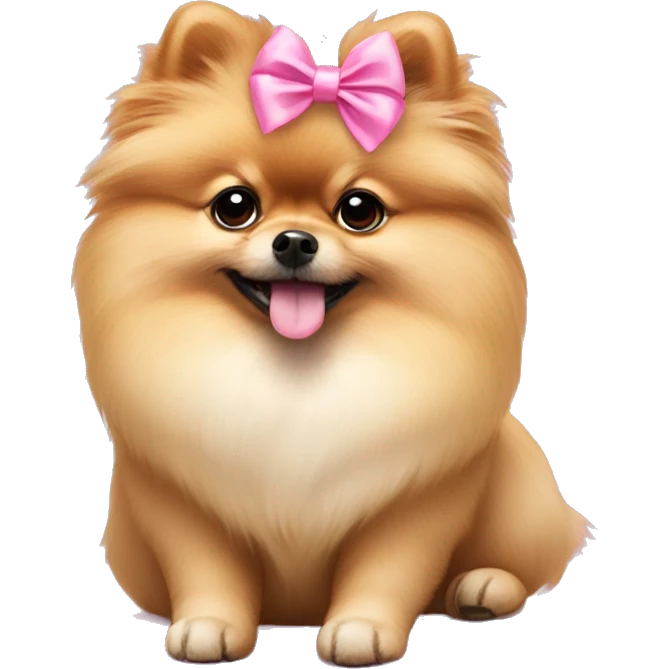 Pomeranian wearing a pink bow on head emoji