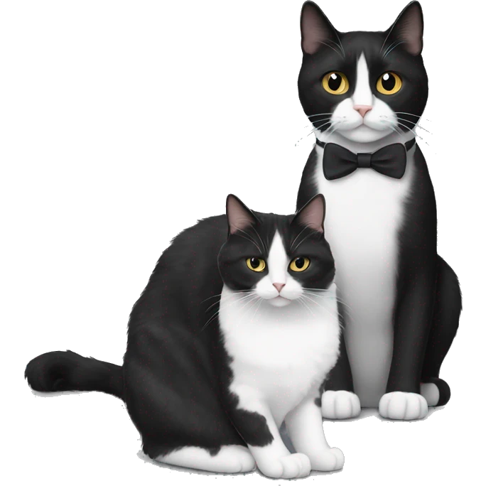 black fluffy tuxedo cat next to a gray skinny tuxedo cat emoji