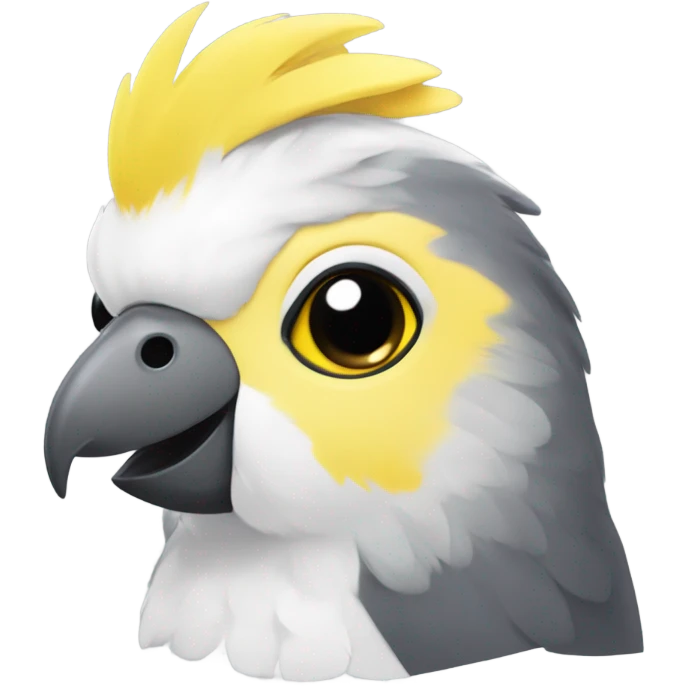 A cockatiel’s head with a yellow and gray , depicted as a girl in a cute, toy-like manner, smiling sweetly. emoji