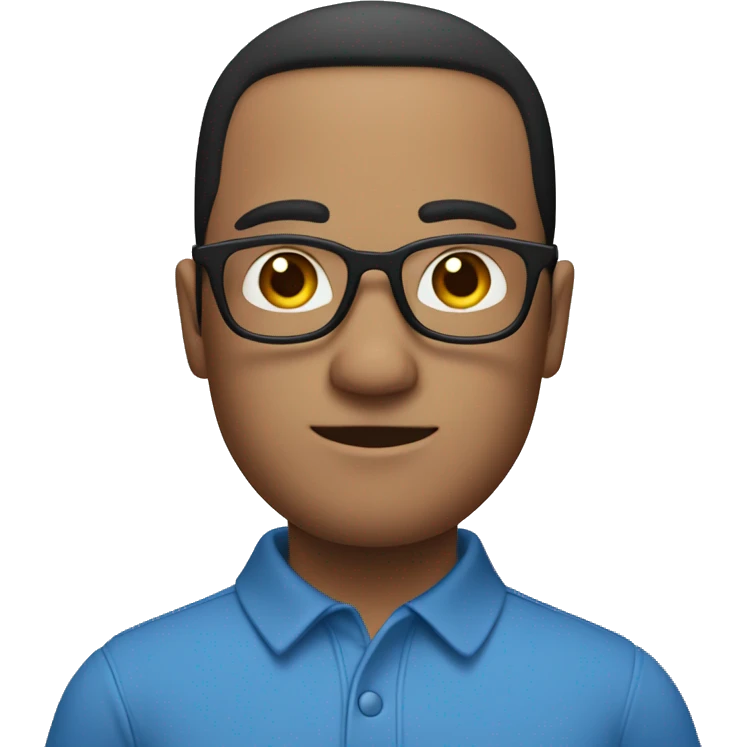 Emoji of a man with glasses, no beard, black hair, white skin and a thick build, wearing a blue polo shirt emoji