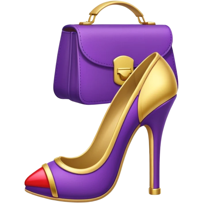 create a single emoji with royal purple heel, lipstick and golden bag emoji