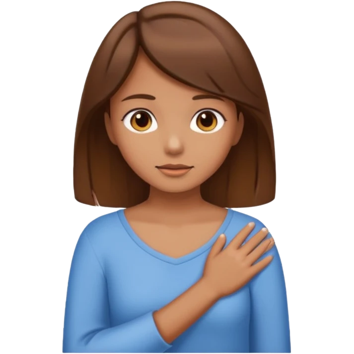 Girl with brown hair holding hands around neck emoji