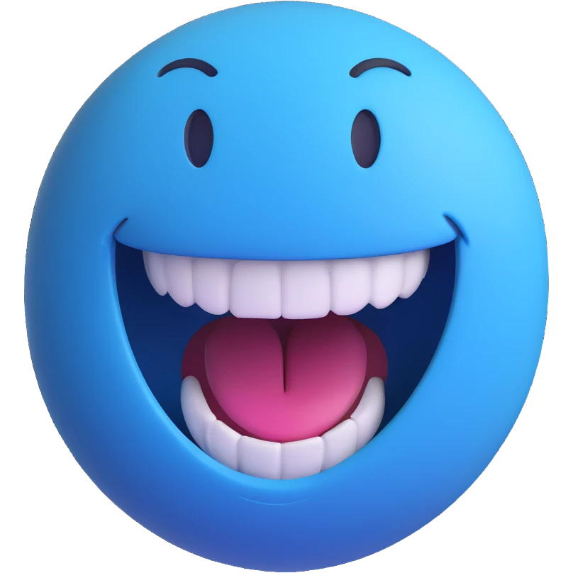 blue smiley face with a wide open mouth, laughing, Microsoft Fluent style emoji