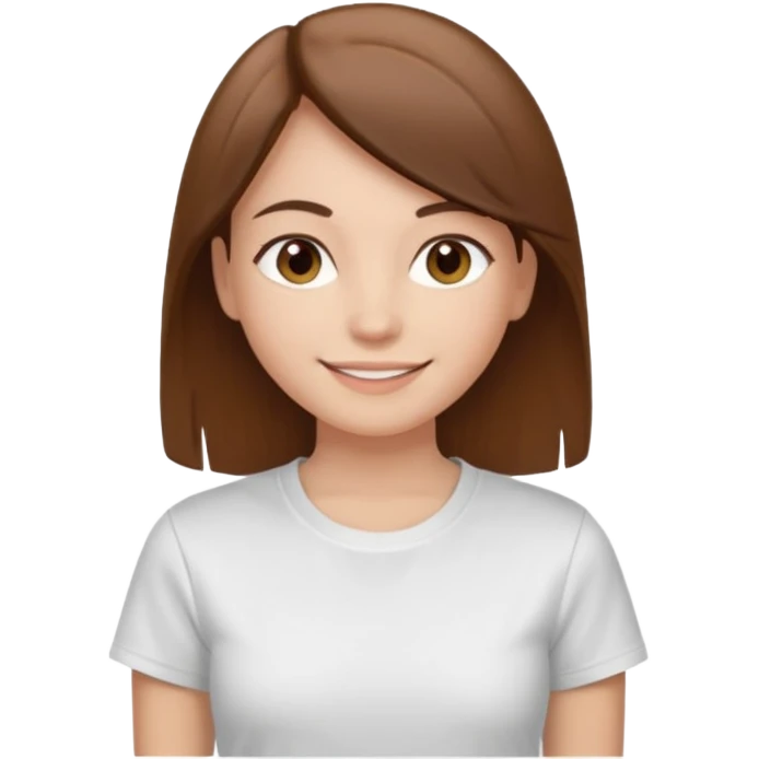 Chica de pelo liso y marrón con ojos color marrón claro y una camiseta blanca y la piel blanca emoji