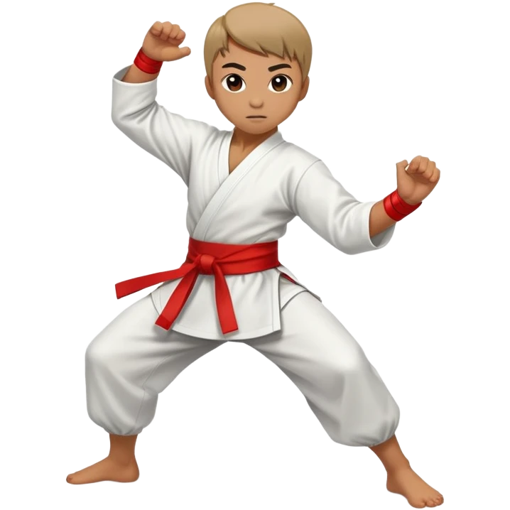 Martial artist in dynamic kung fu pose, wearing traditional loose outfit with sash emoji