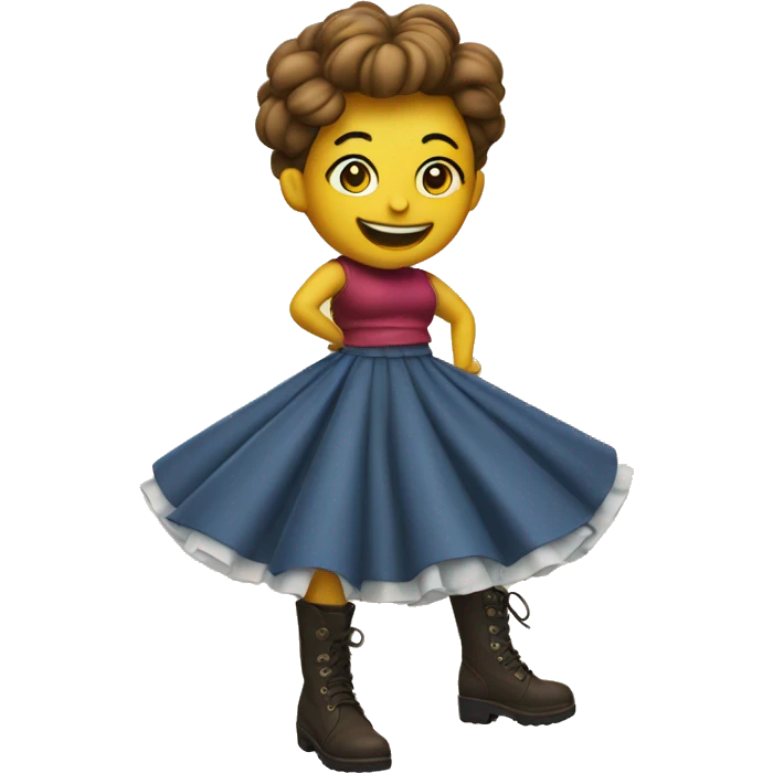 An emoji smiling with a skirt and boots  emoji