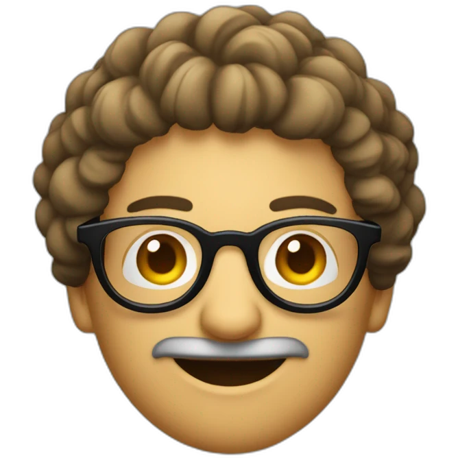 Personnage avec des cheveux noirs bouclés et des lunettes rondes emoji