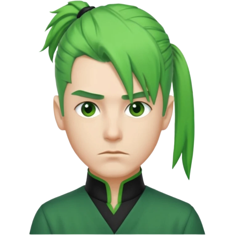 Man with Green Ponytail – green tied hair, calm serious face. emoji