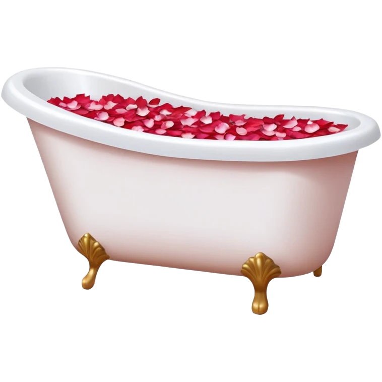 A white bathtub with warm water, with flower petals, romantic lush warm colors emoji