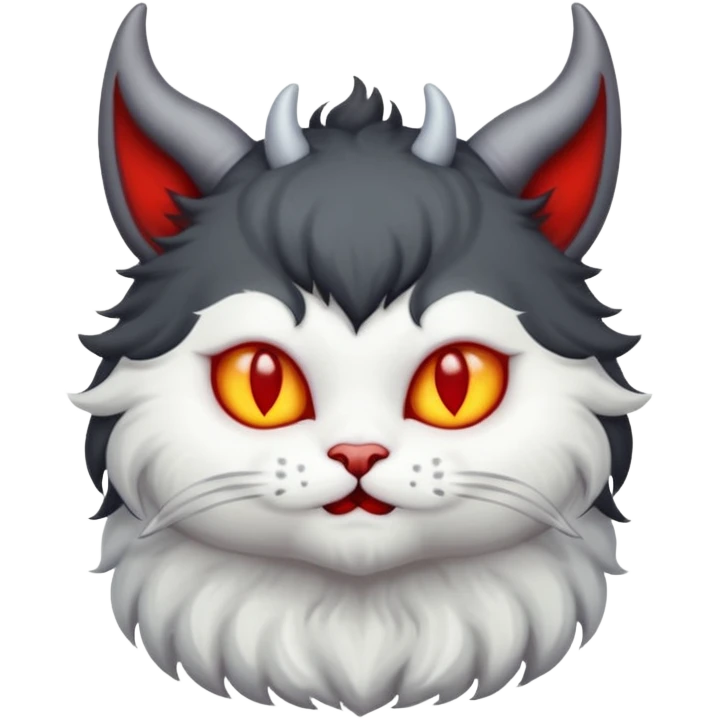blackish grey and white baby devil satan cat with horns  emoji