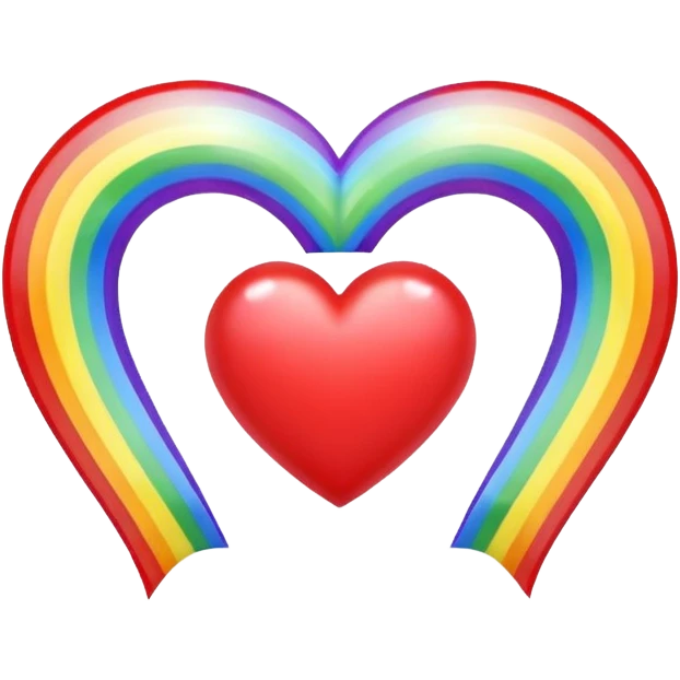 heart with a rainbow arch, rainbow bow with heart pattern on the bow, apple emoji style emoji