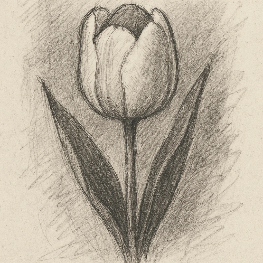 white tulip flower, pencil sketch style emoji
