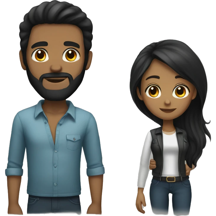 Black long hair girl with a man with black beard and a bit darker  emoji