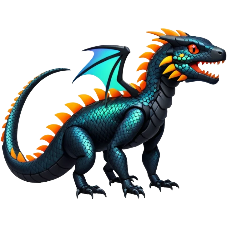 Modern Futuristic Scaly Iridescent Neon-glowing  Cyber-Salandit-Litten-Hybrid (Full body) emoji