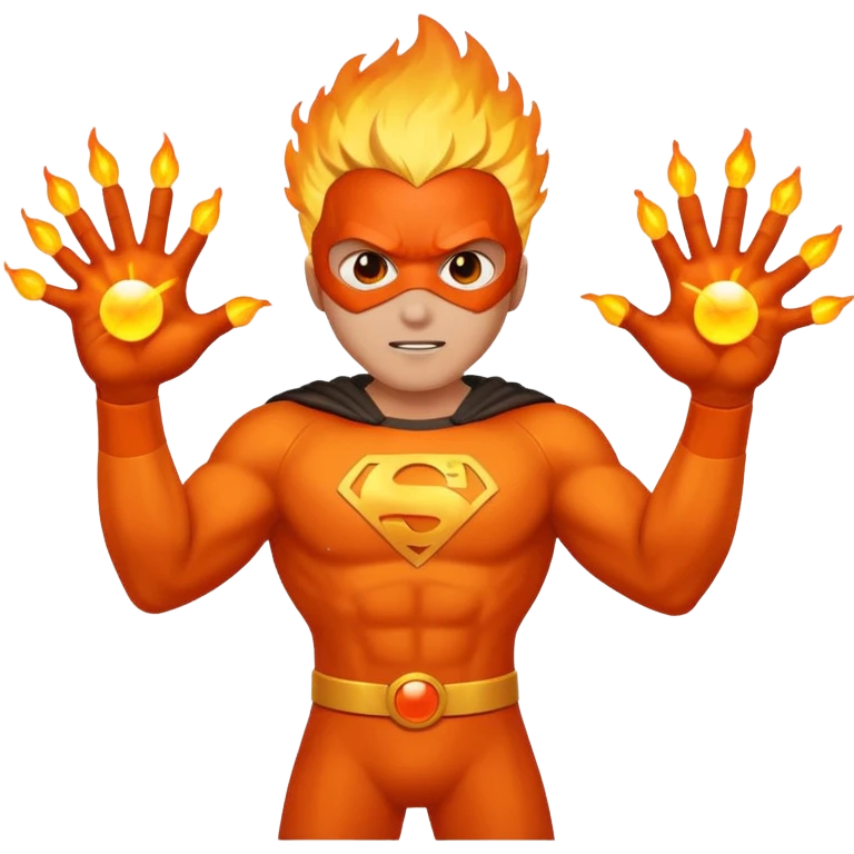 A superhero with two fireballs on his hand emoji
