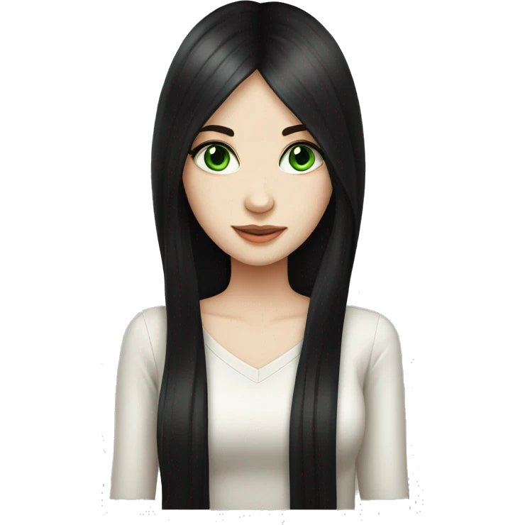 pretty girl with long black hair, green eyes, pale skin  emoji